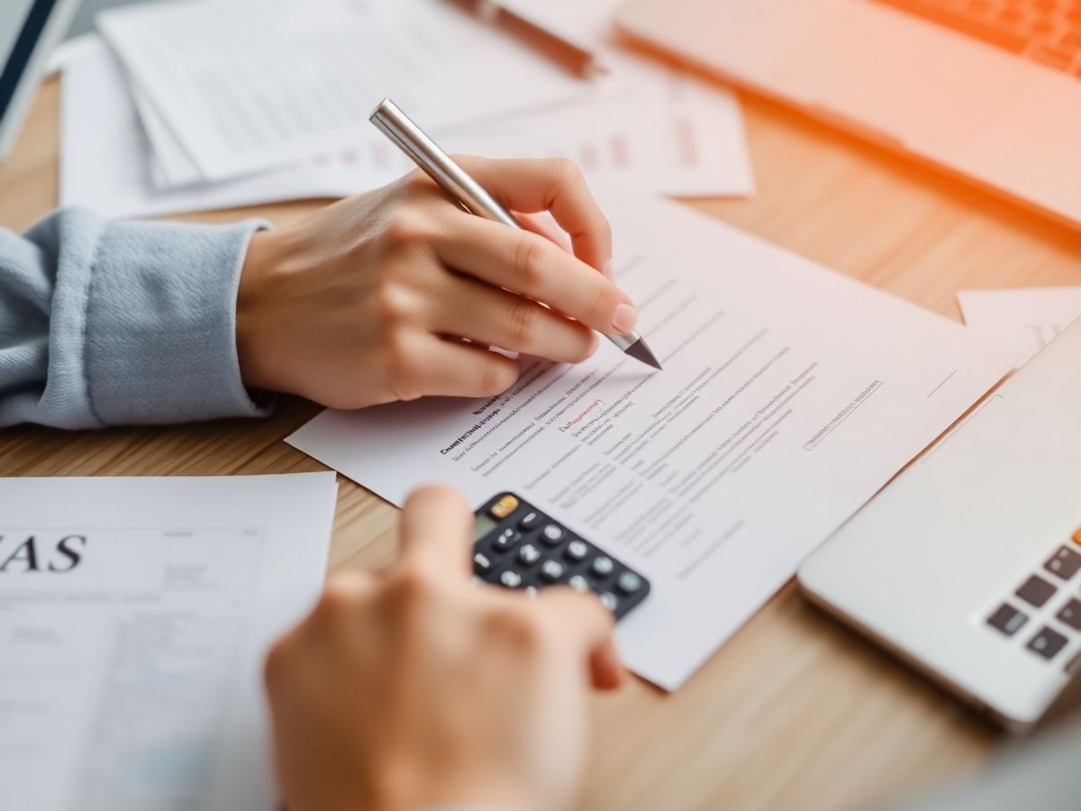 Persoană completând o declarație fiscală la birou.