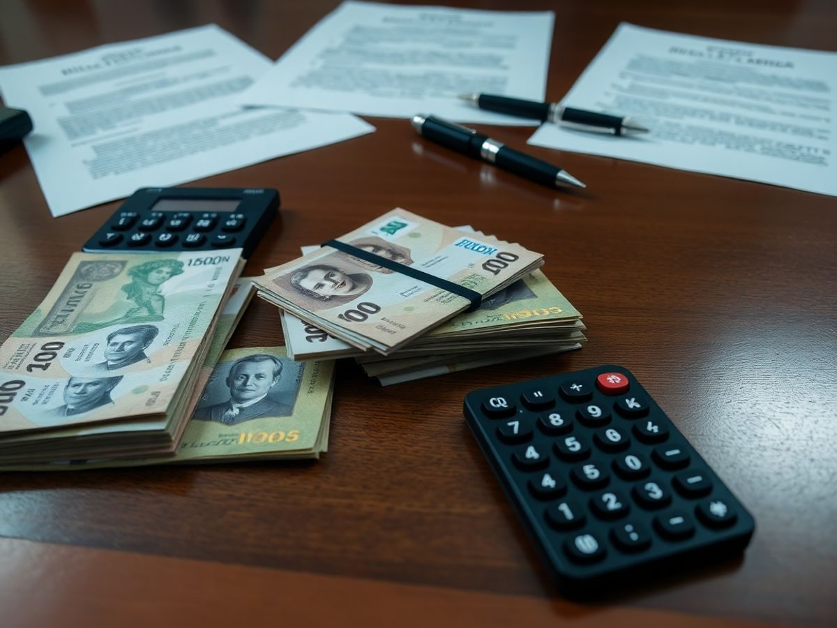 Bani, calculator și documente fiscale pe masă.