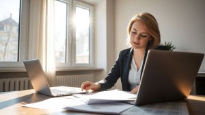 PFA la birou analizând documente financiare.